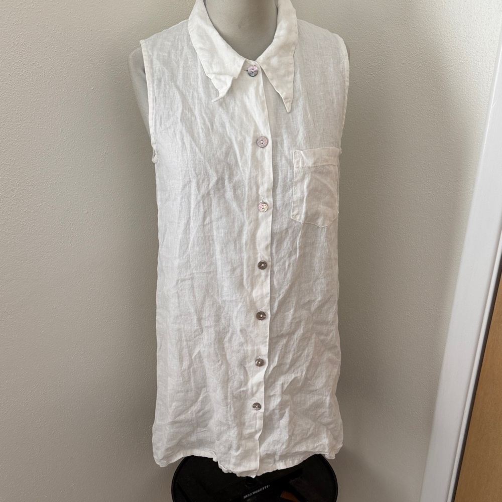 Bryn Walker white 100% linen button up down coverup shirt top XXS USA